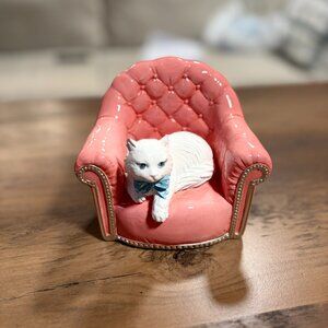 Viral White Cat on Pink Sofa Figurine Cute Cat Lover Decor